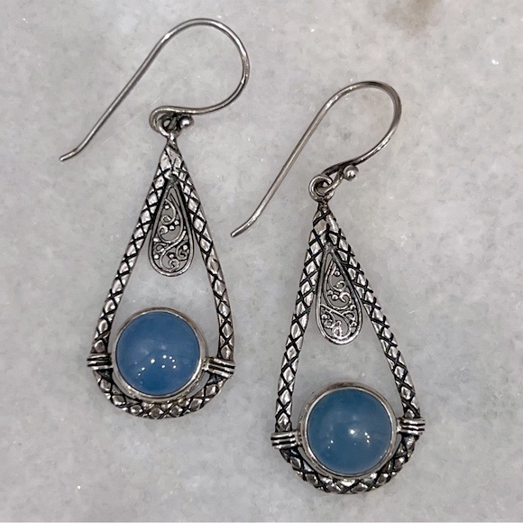 Blue Jade Sterling Silver Dangle Earring